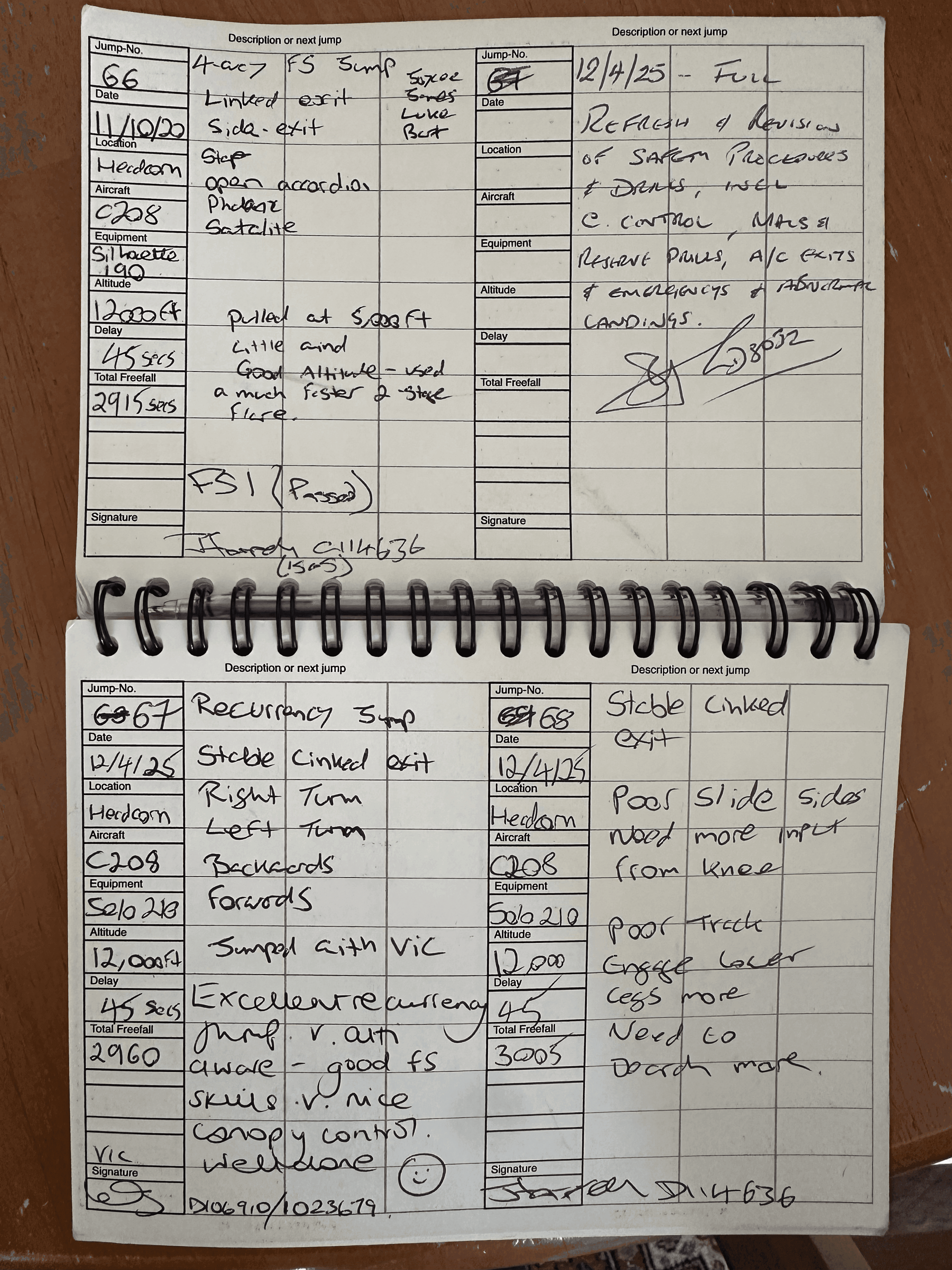 Logbook entry for my recurrency jump at Headcorn - 4 and a half years gap.